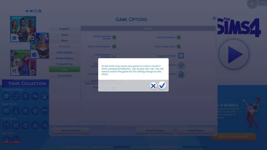 aviso en Sims 4