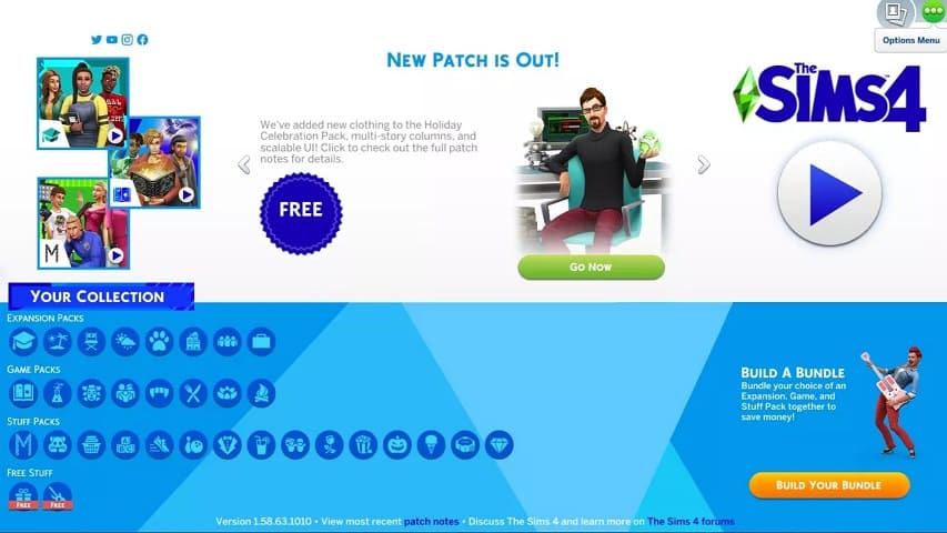menu de opciones Sims 4
